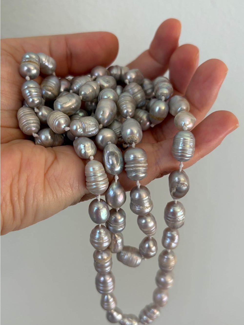 Long Gray Freshwater Baroque Pearl Necklace 48” Endless Knotted Strand